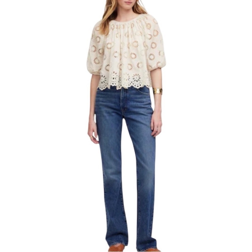 Madewell Embroidered Shirred Puff-Sleeve Top in Floral Eyelet - Picture 3 of 8